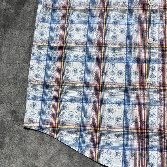 Club Room Shirt Mens Small Short Sleeve Blue Geometric Print Minimal To No Wear - Picture 6 of 9